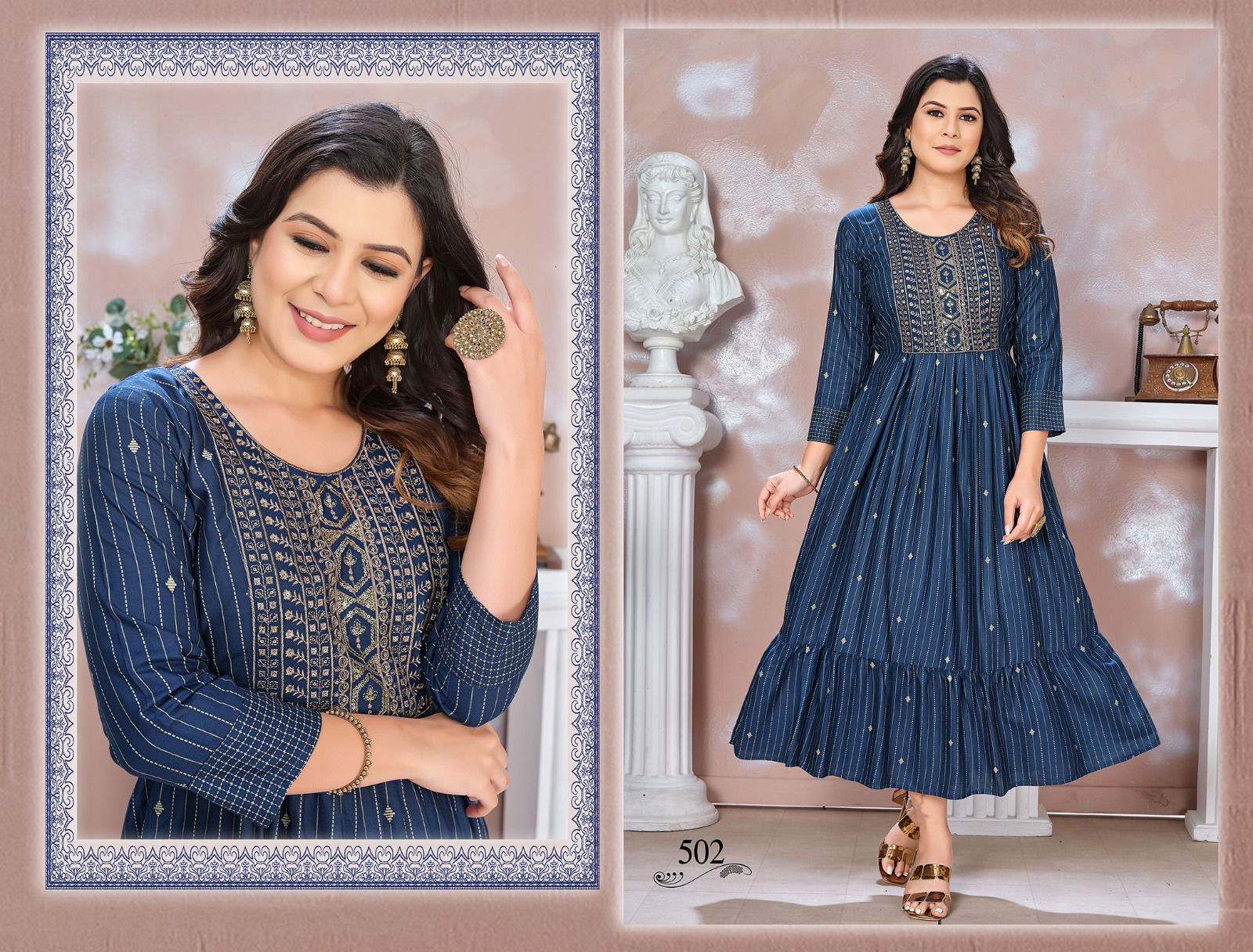 Golden Blessed 3 Printed Long Anarkali Kurtis Catalog
